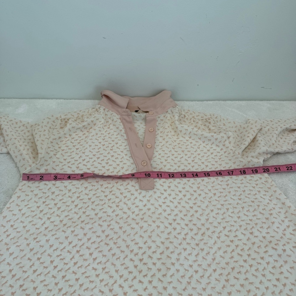 Free People White & Pink Horse Print Button Up Long Sleeve Sheer Blouse XS - Picture 9 of 10